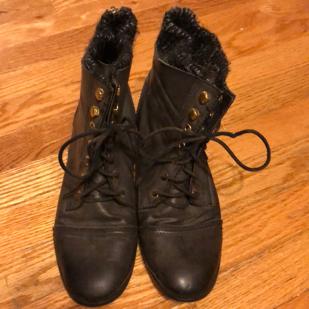 Black lace up, combat style boots